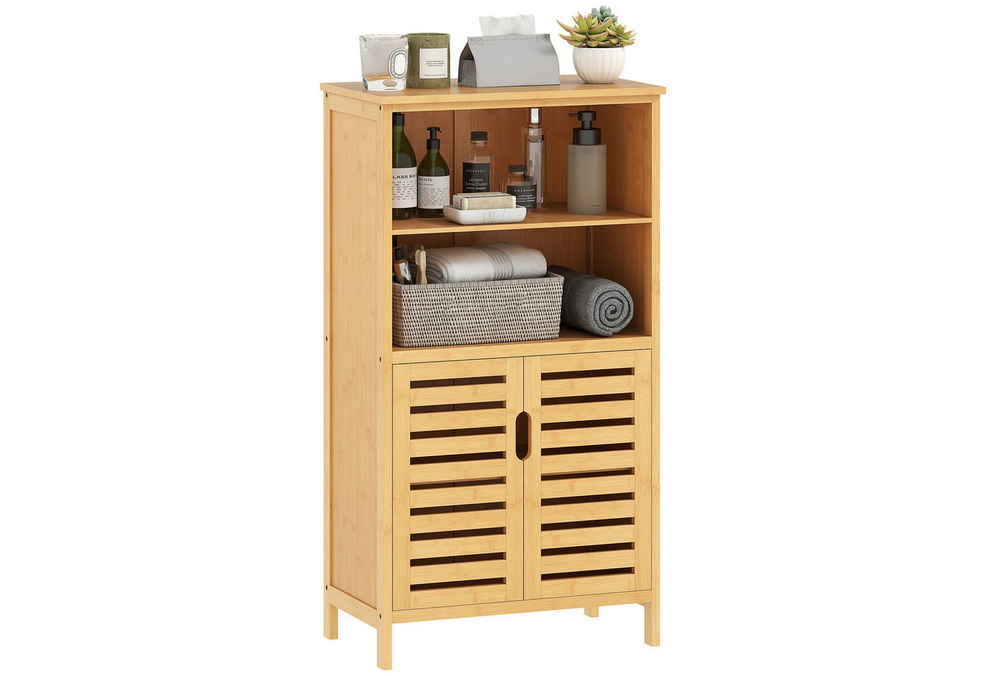 furnicato Badmöbel-Set kleankin Badezimmerschrank aus Bambus, mit Lamellentüren, 2 Regale, 1, (1-St) von furnicato