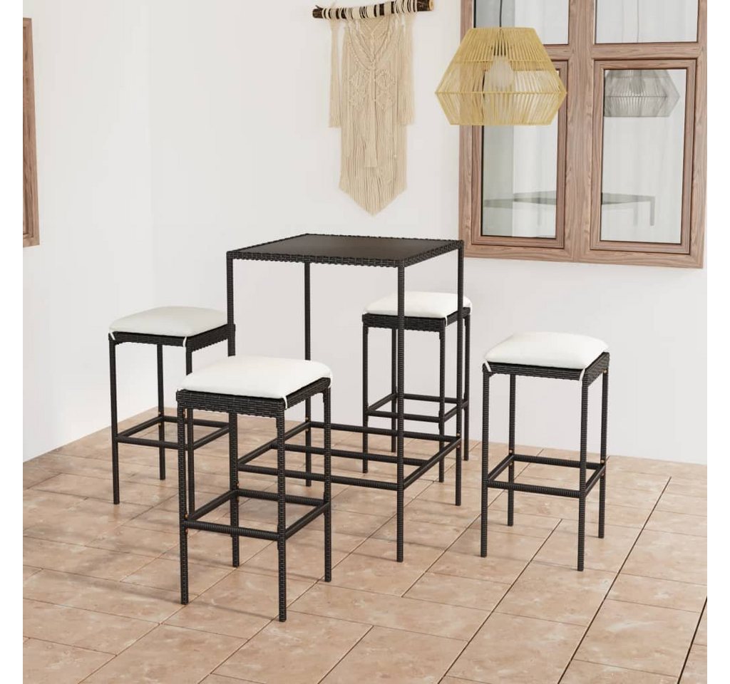 furnicato Bargruppe 5-tlg. Gartenbar-Set mit Kissen Poly Rattan Schwarz, (1-tlg) von furnicato