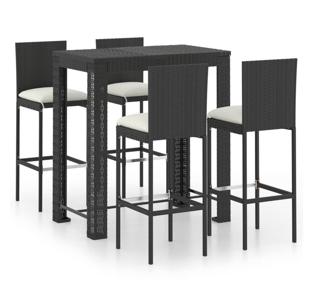 furnicato Bargruppe 5-tlg. Gartenbar-Set mit Kissen Poly Rattan Schwarz, (1-tlg) von furnicato
