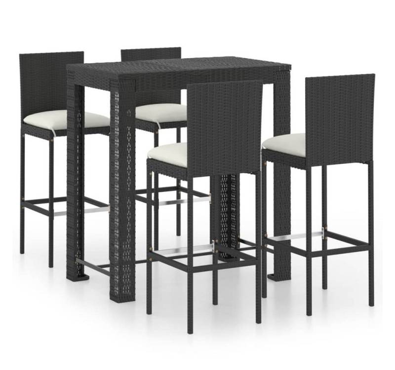 furnicato Bargruppe 5-tlg. Gartenbar-Set mit Kissen Poly Rattan Schwarz, (1-tlg) von furnicato