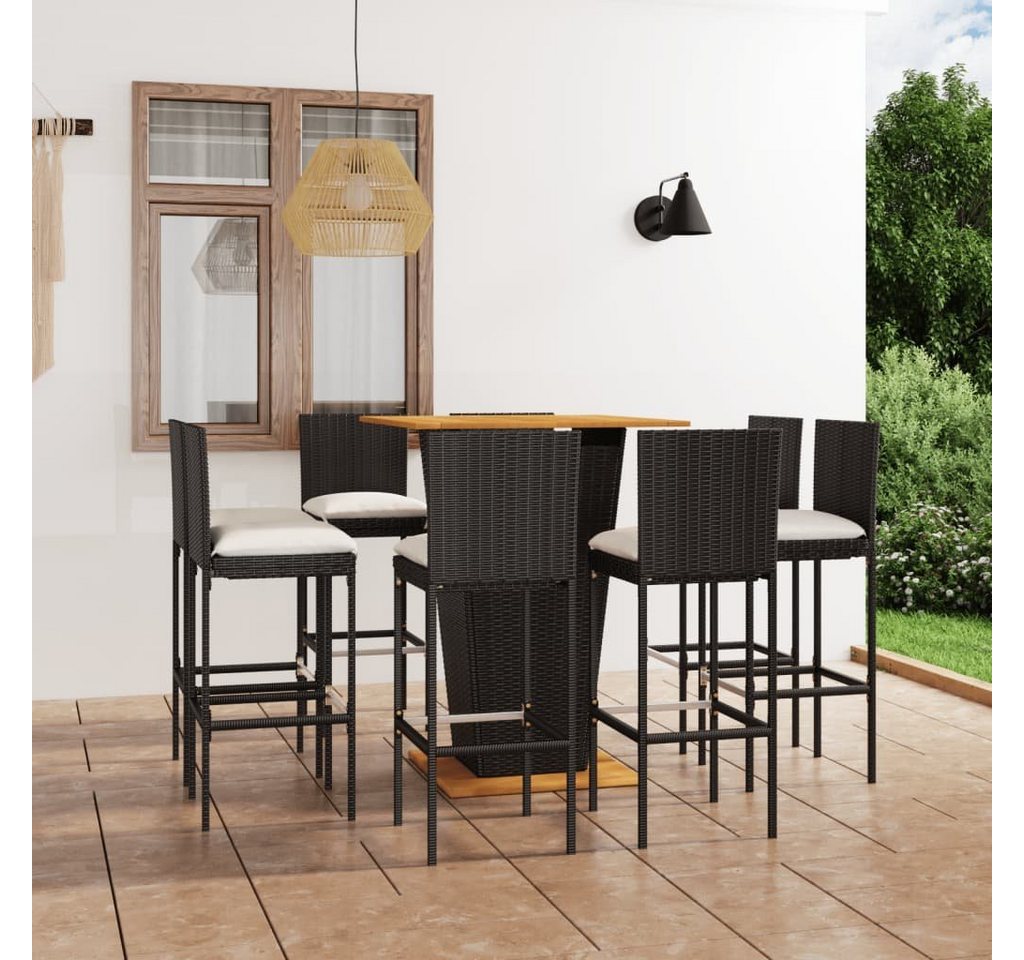 furnicato Bargruppe 9-tlg. Gartenbar-Set mit Kissen Poly Rattan Schwarz, (1-tlg) von furnicato