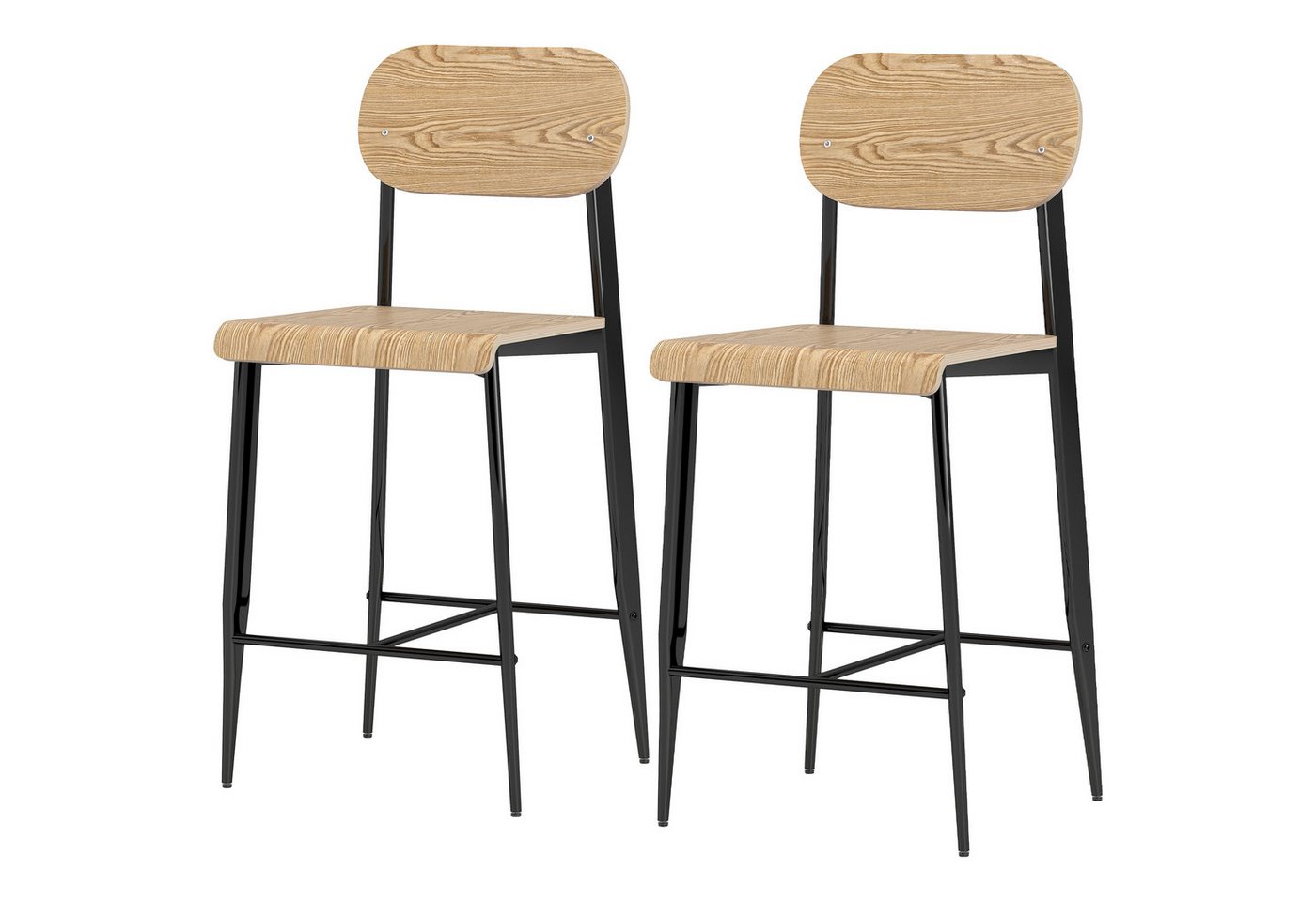 furnicato Barhocker 2er-Set mit Rückenlehne, Metallgestell, Holz, (1 St) von furnicato