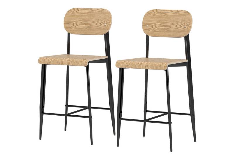 furnicato Barhocker 2er-Set mit Rückenlehne, Metallgestell, Holz, (1 St) von furnicato