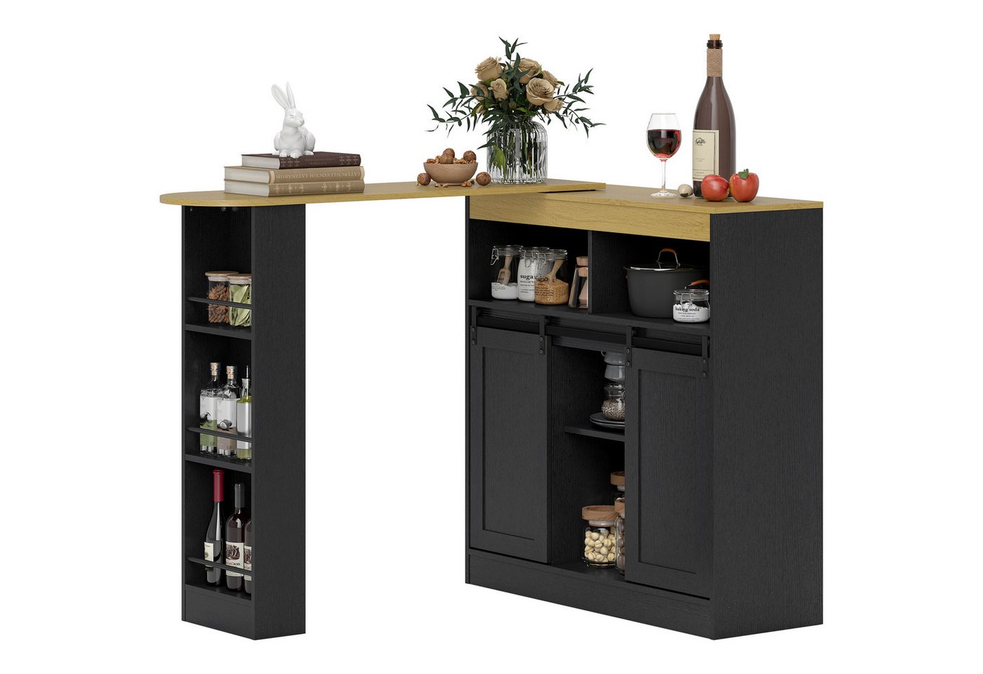 furnicato Bartisch Ausziehbarer Bartisch, zu L-Form umwandelbar, viel Stauraum, 3 verste (1-St) von furnicato