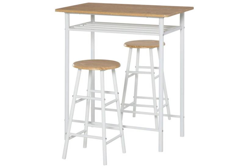 furnicato Bartisch Set mit 2 Barhockern, Küchentisch mit Lagerregal von furnicato