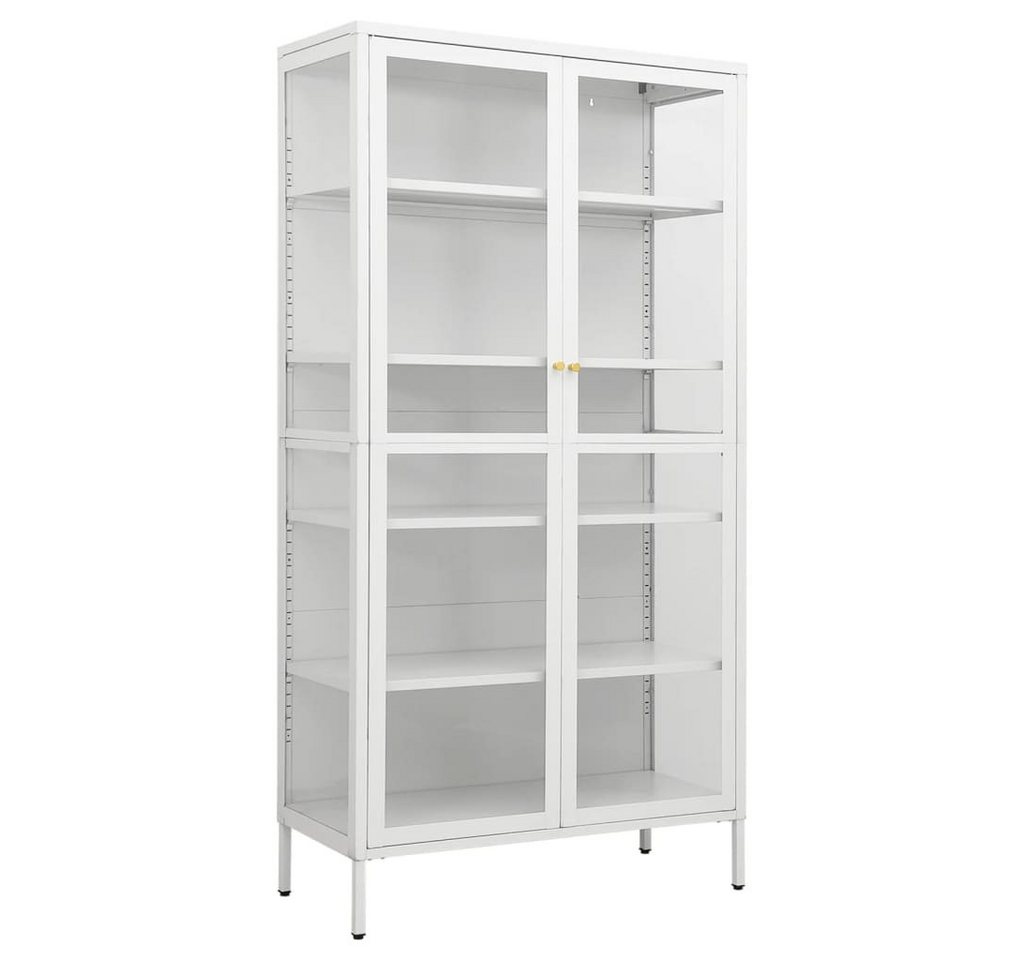 furnicato Beistellschrank Vitrine Weiß 90x40x180 cm Stahl und Gehärtetes Glas (1-St) von furnicato