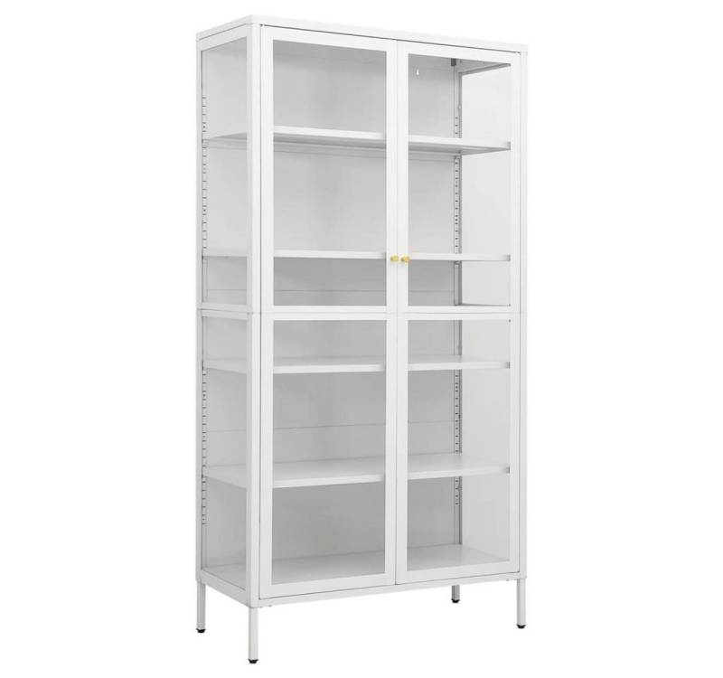 furnicato Beistellschrank Vitrine Weiß 90x40x180 cm Stahl und Gehärtetes Glas (1-St) von furnicato
