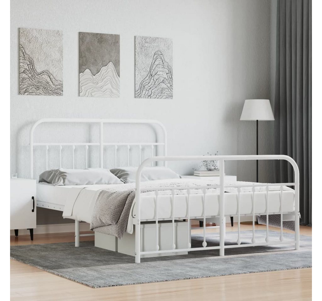 furnicato Bett Bettgestell mit Kopf- und Fußteil Metall Weiß 140x200 cm von furnicato