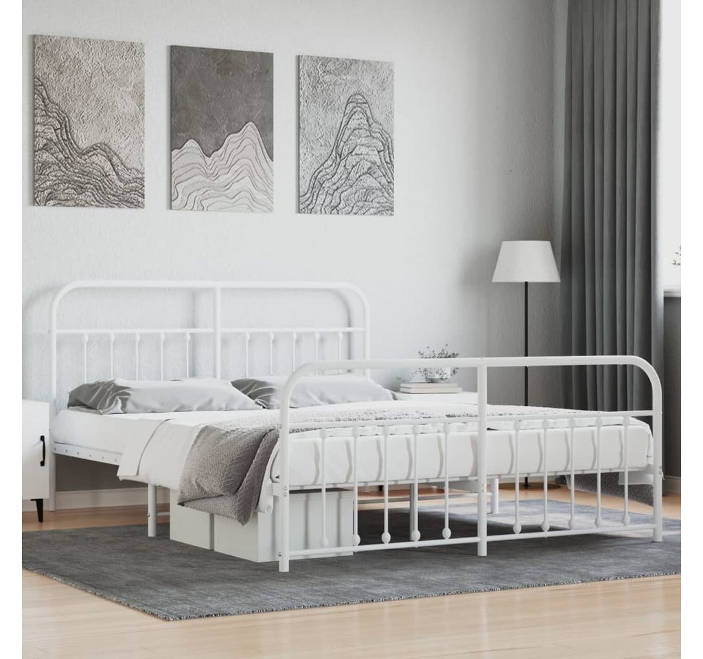 furnicato Bett Bettgestell mit Kopf- und Fußteil Metall Weiß 160x200 cm von furnicato