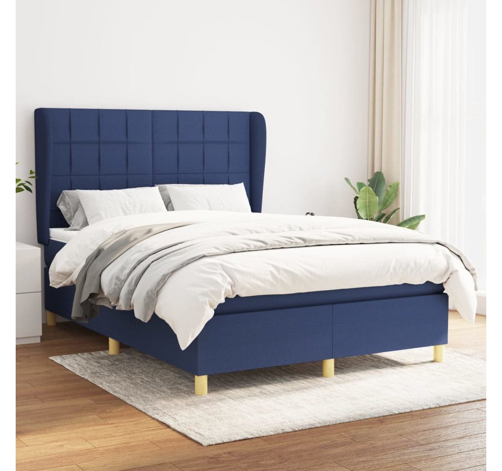 furnicato Bett Boxspringbett mit Matratze Blau 140x200 cm Stoff von furnicato