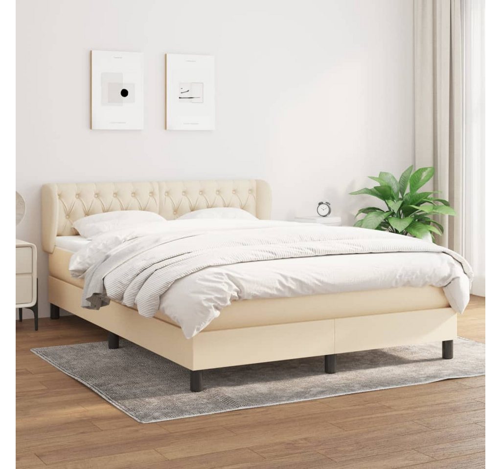 furnicato Bett Boxspringbett mit Matratze Creme 140x200 cm Stoff von furnicato