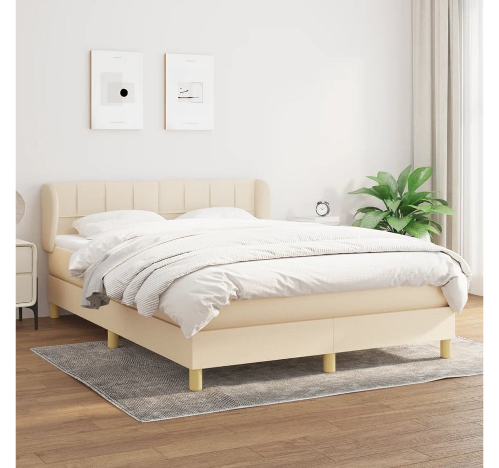 furnicato Bett Boxspringbett mit Matratze Creme 140x200 cm Stoff von furnicato