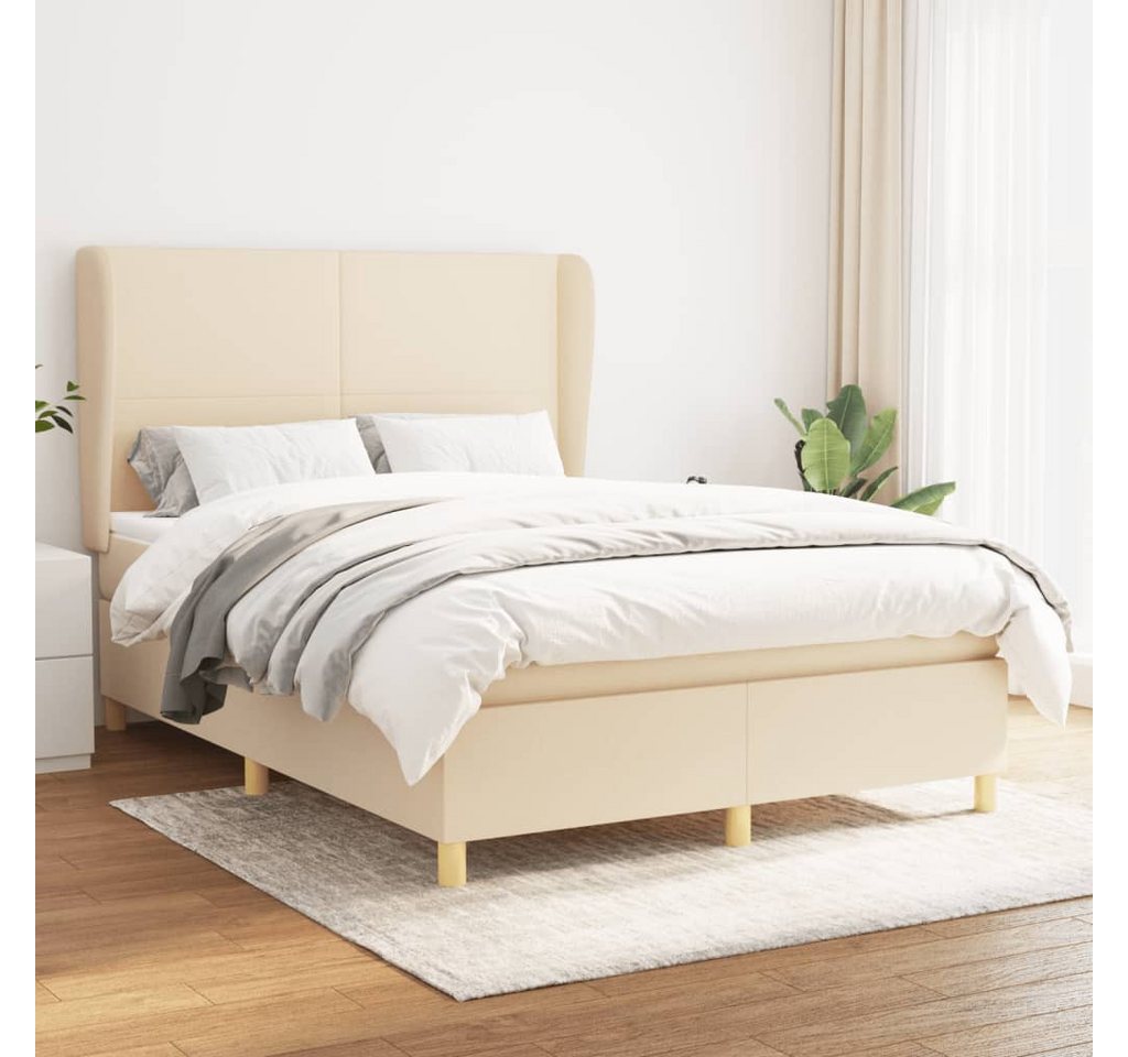 furnicato Bett Boxspringbett mit Matratze Creme 140x200 cm Stoff von furnicato