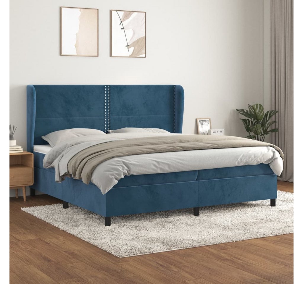furnicato Bett Boxspringbett mit Matratze Dunkelblau 200x200 cm Samt von furnicato