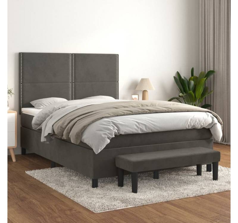 furnicato Bett Boxspringbett mit Matratze Dunkelgrau 140x200 cm Samt von furnicato