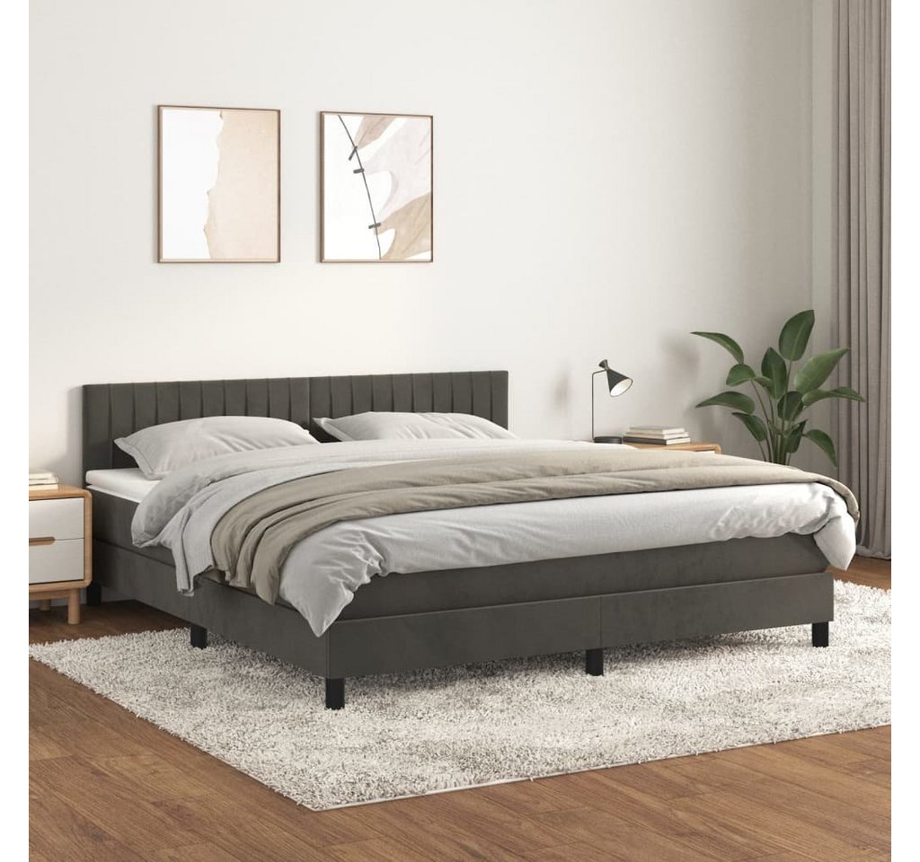 furnicato Bett Boxspringbett mit Matratze Dunkelgrau 160x200 cm Samt von furnicato