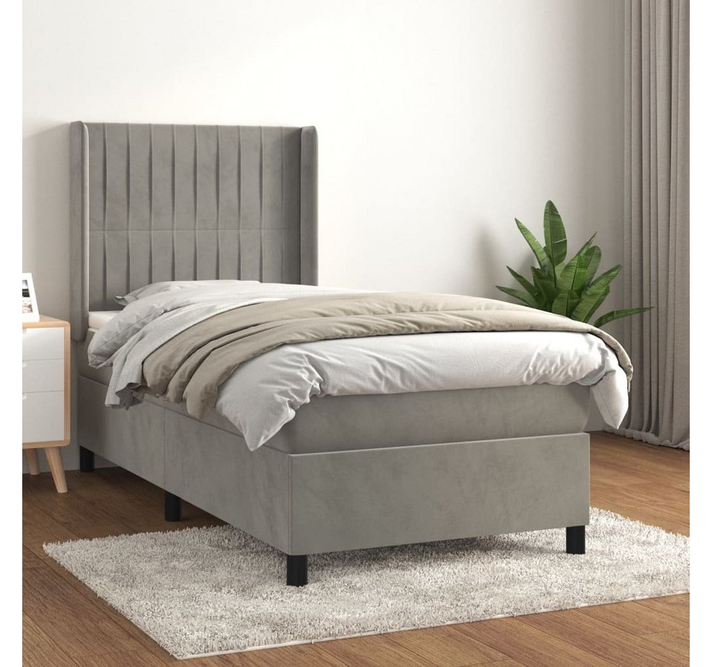 furnicato Bett Boxspringbett mit Matratze Hellgrau 100x200 cm Samt von furnicato