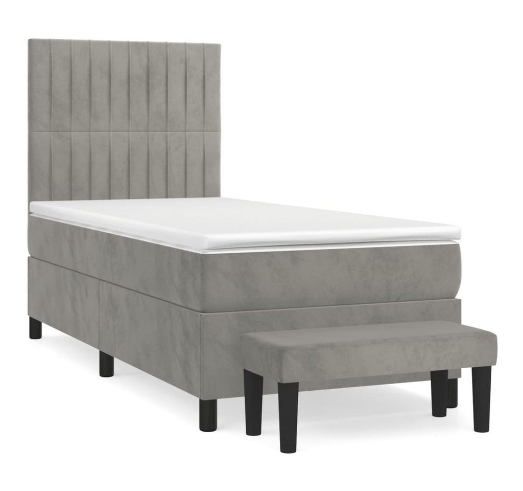 furnicato Bett Boxspringbett mit Matratze Hellgrau 100x200 cm Samt von furnicato