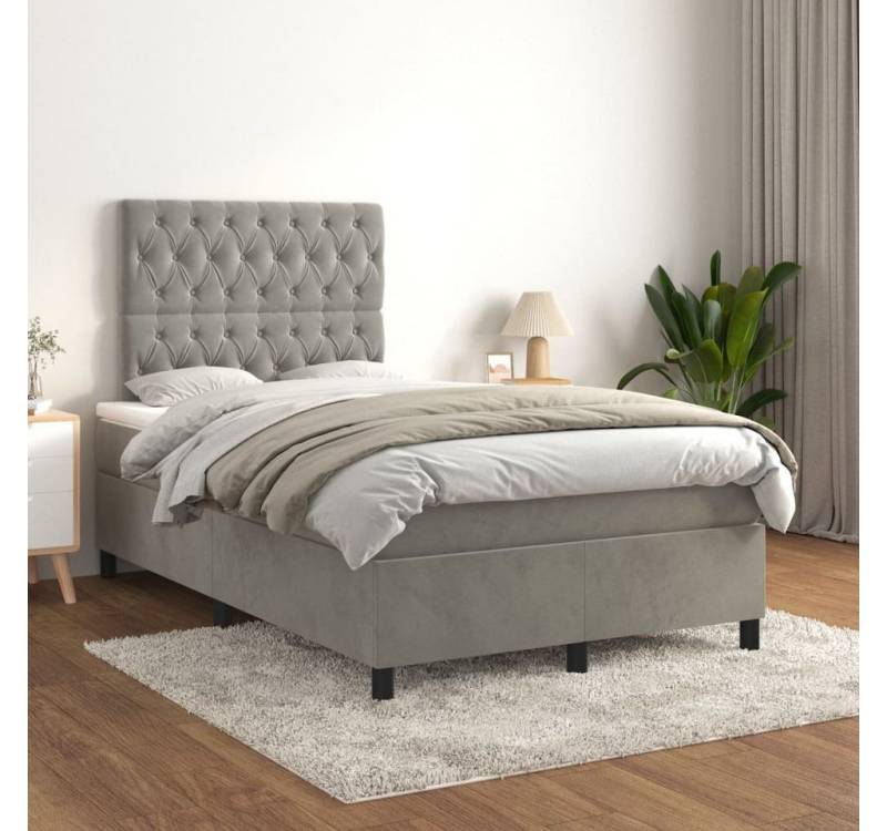 furnicato Bett Boxspringbett mit Matratze Hellgrau 120x200 cm Samt von furnicato