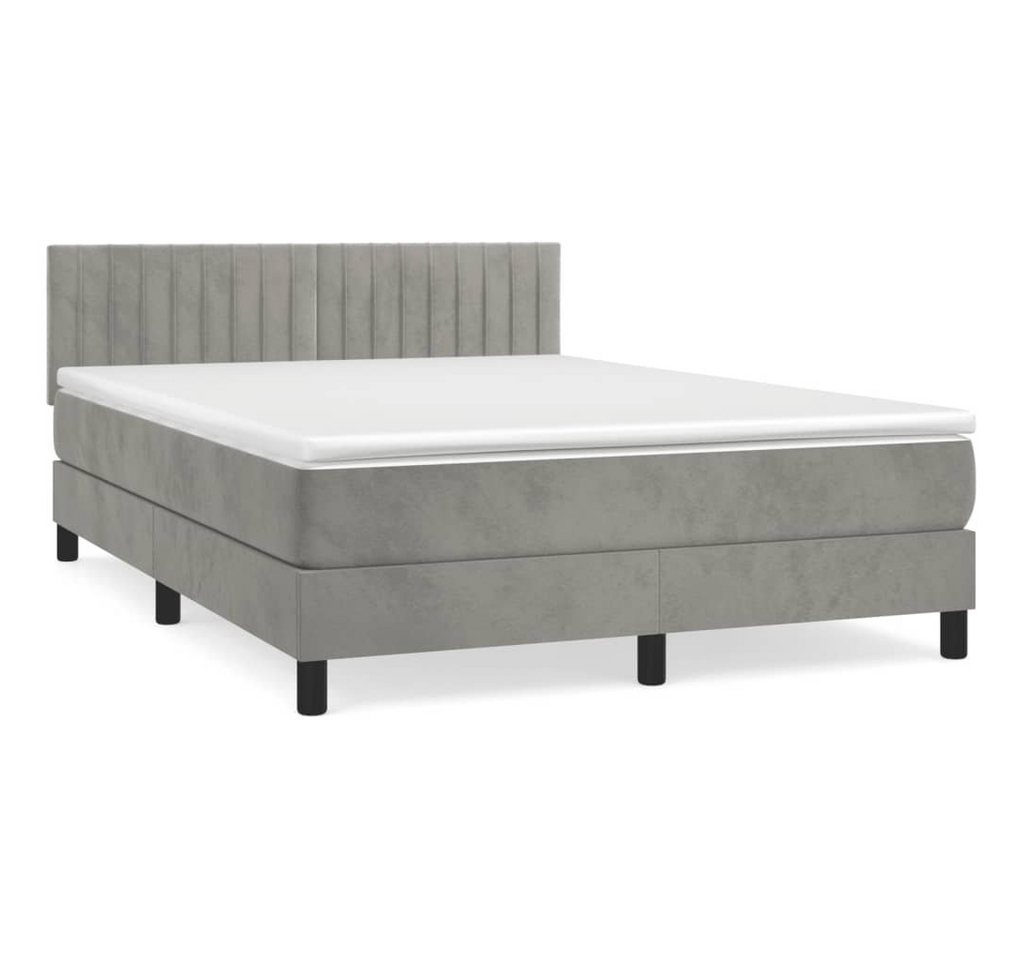 furnicato Bett Boxspringbett mit Matratze Hellgrau 140x190 cm Samt von furnicato