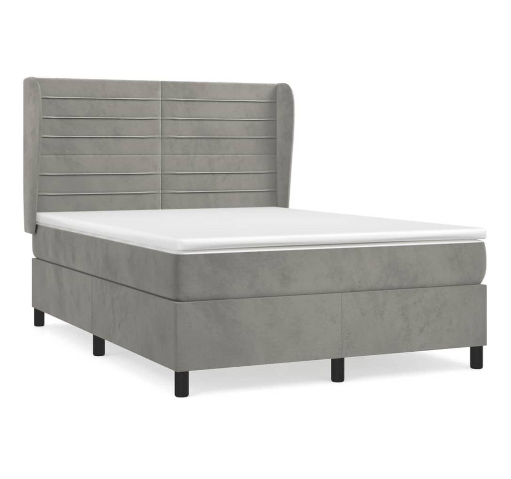 furnicato Bett Boxspringbett mit Matratze Hellgrau 140x200 cm Samt von furnicato