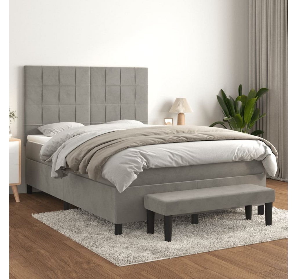 furnicato Bett Boxspringbett mit Matratze Hellgrau 140x200 cm Samt von furnicato