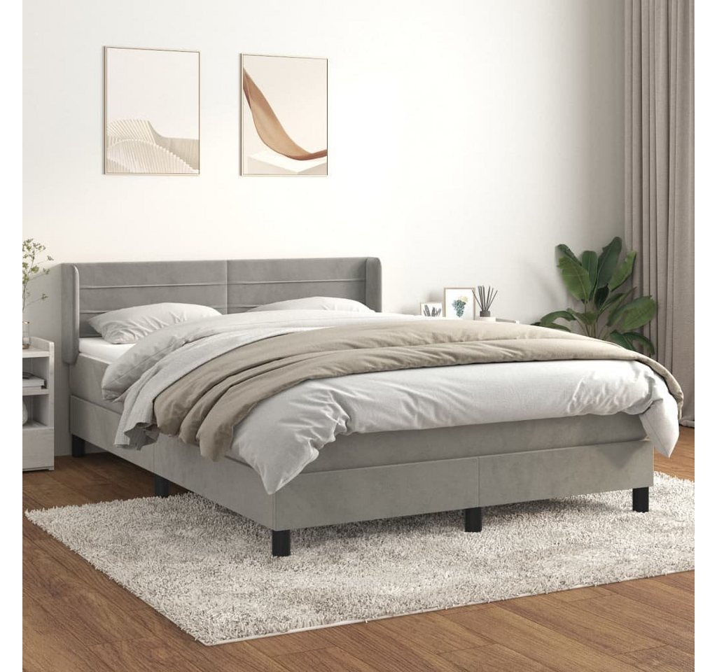 furnicato Bett Boxspringbett mit Matratze Hellgrau 140x200 cm Samt von furnicato