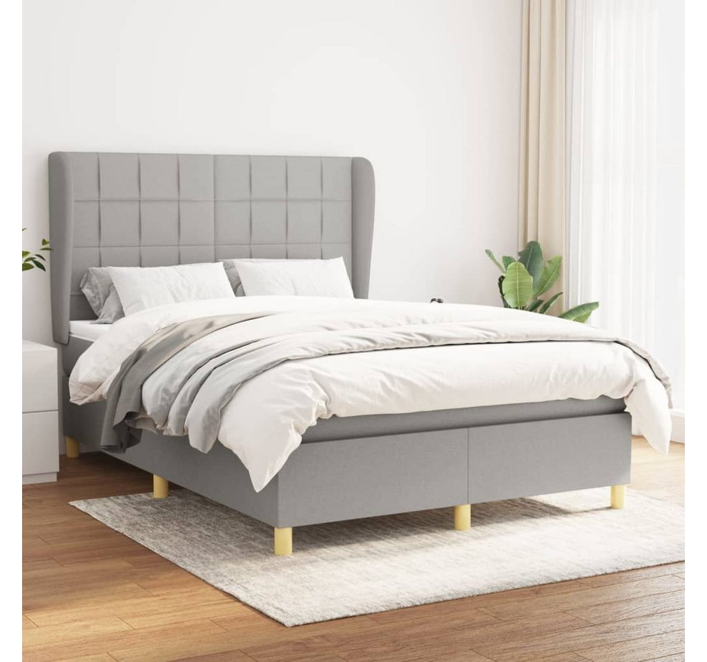 furnicato Bett Boxspringbett mit Matratze Hellgrau 140x200 cm Stoff von furnicato