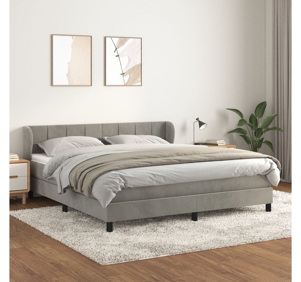 furnicato Bett Boxspringbett mit Matratze Hellgrau 180x200 cm Samt von furnicato