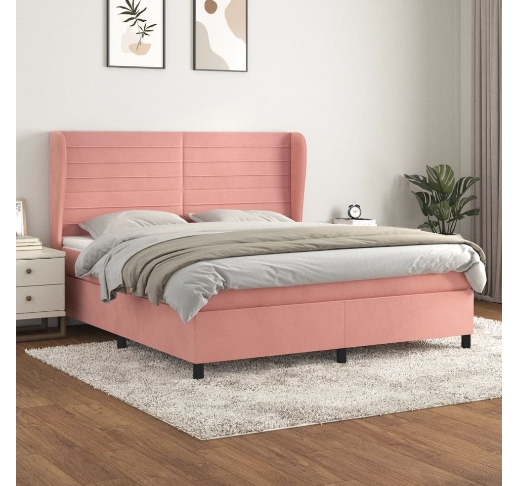 furnicato Bett Boxspringbett mit Matratze Rosa 160x200 cm Samt von furnicato