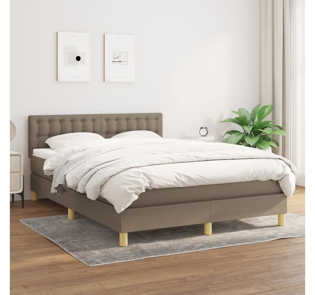 furnicato Bett Boxspringbett mit Matratze Taupe 140x200 cm Stoff von furnicato
