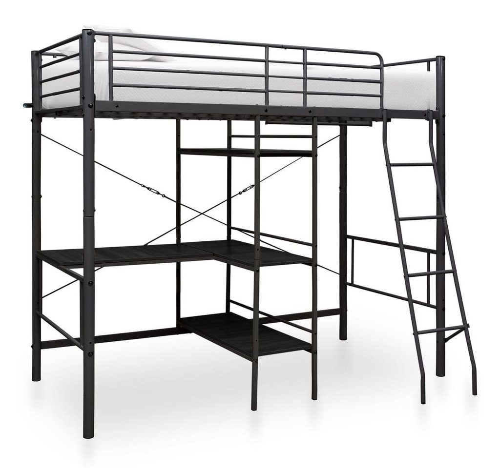 furnicato Bett Etagenbett mit Tischrahmen Schwarz Metall 90x200 cm von furnicato