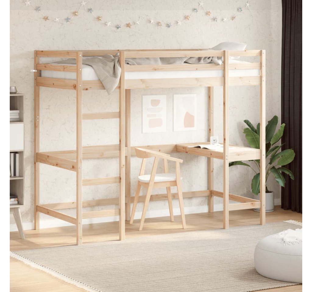 furnicato Bett Hochbett mit Schreibtisch 90x200 cm Massivholz Kiefer (1-tlg) von furnicato