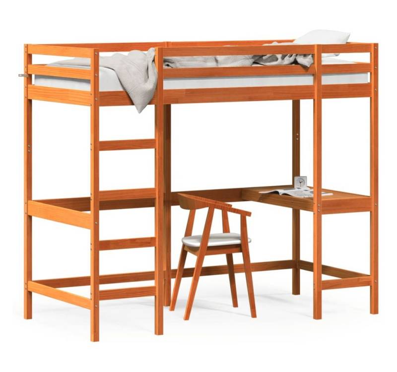 furnicato Bett Hochbett mit Schreibtisch Wachsbraun 90x190cm Massivholz Kiefer (1-tlg) von furnicato