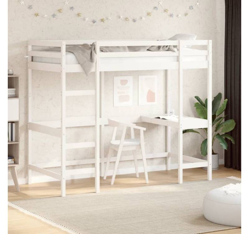 furnicato Bett Hochbett mit Schreibtisch Weiß 100x200 cm Massivholz Kiefer (1-tlg) von furnicato