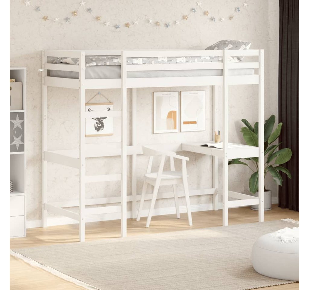 furnicato Bett Hochbett mit Schreibtisch Weiß 75x190 cm Massivholz Kiefer (1-tlg) von furnicato