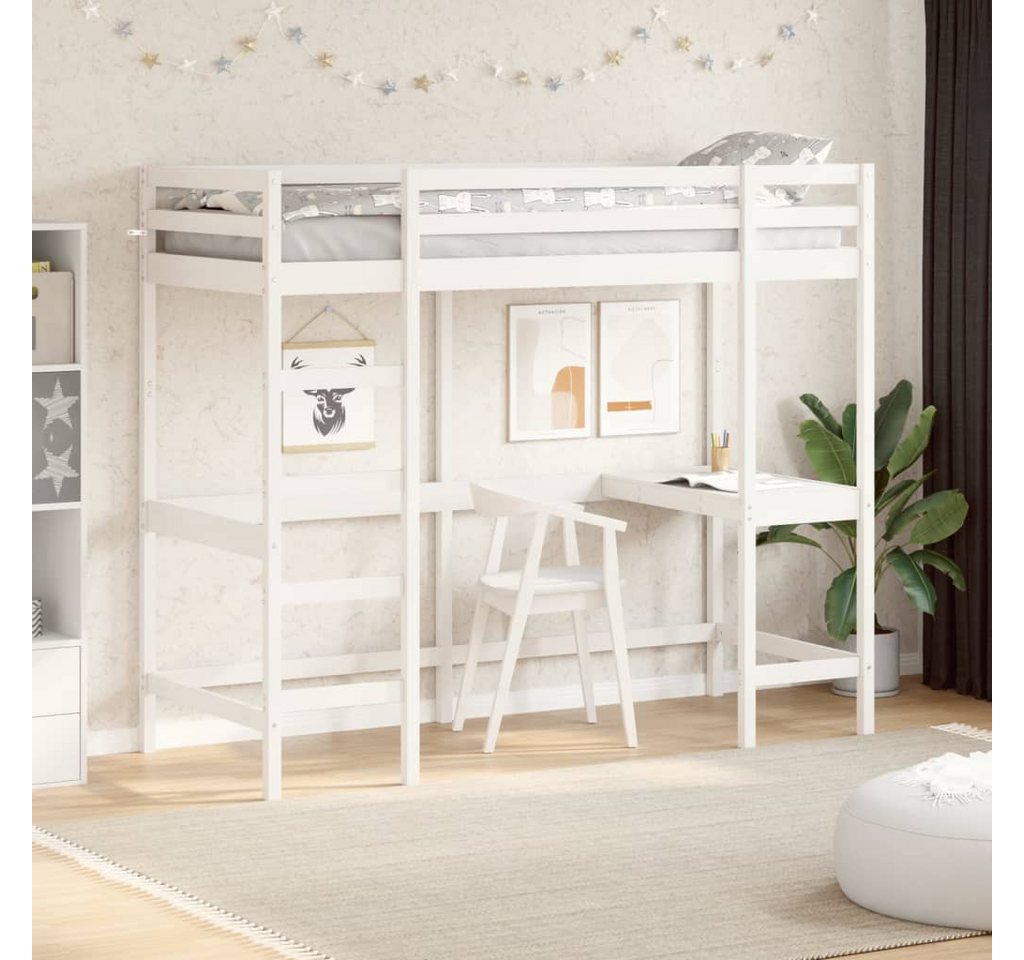 furnicato Bett Hochbett mit Schreibtisch Weiß 80x200 cm Massivholz Kiefer (1-tlg) von furnicato