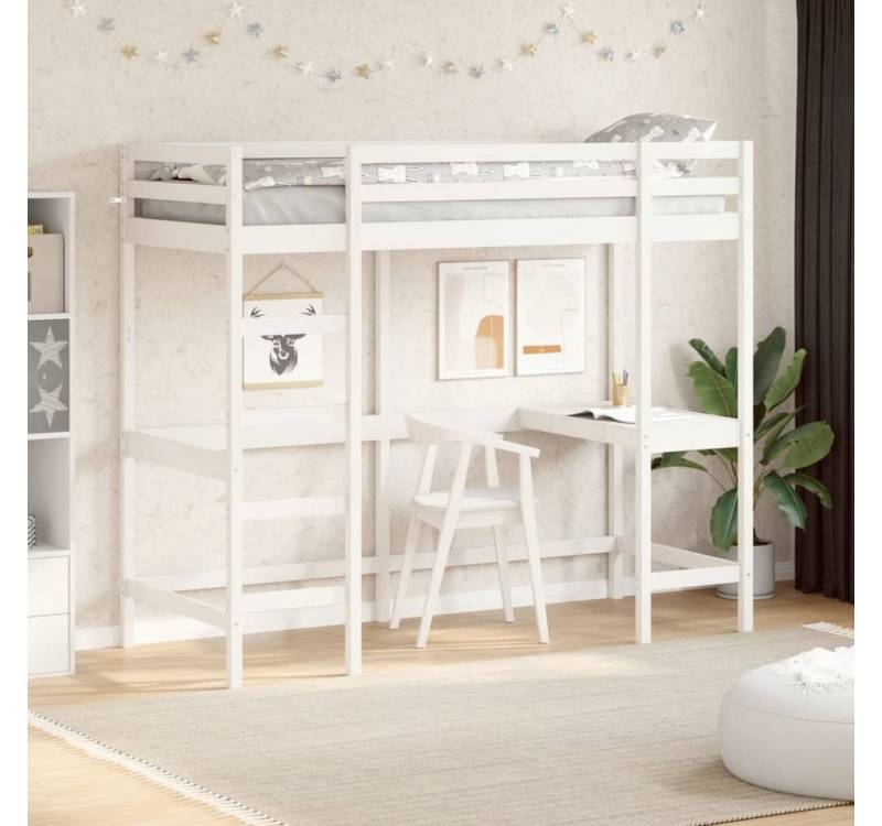 furnicato Bett Hochbett mit Schreibtisch Weiß 80x200 cm Massivholz Kiefer (1-tlg) von furnicato