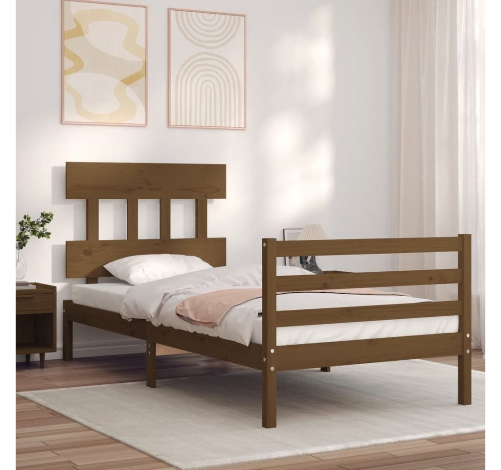 furnicato Bett Massivholzbett mit Kopfteil Honigbraun 90x200 cm von furnicato