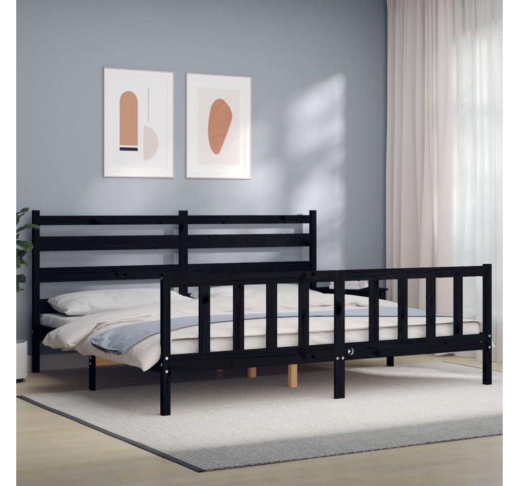 furnicato Bett Massivholzbett mit Kopfteil Schwarz 200x200 cm von furnicato