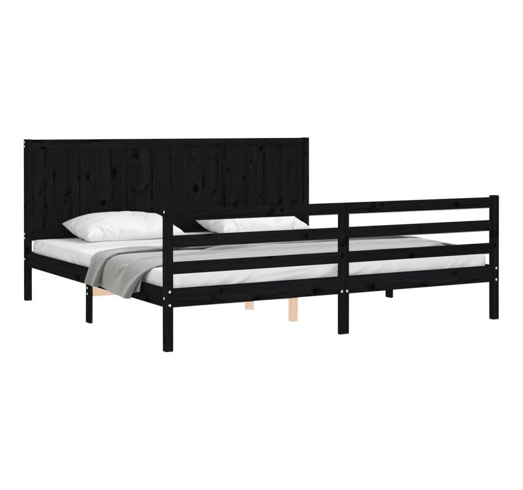 furnicato Bett Massivholzbett mit Kopfteil Schwarz 200x200 cm von furnicato