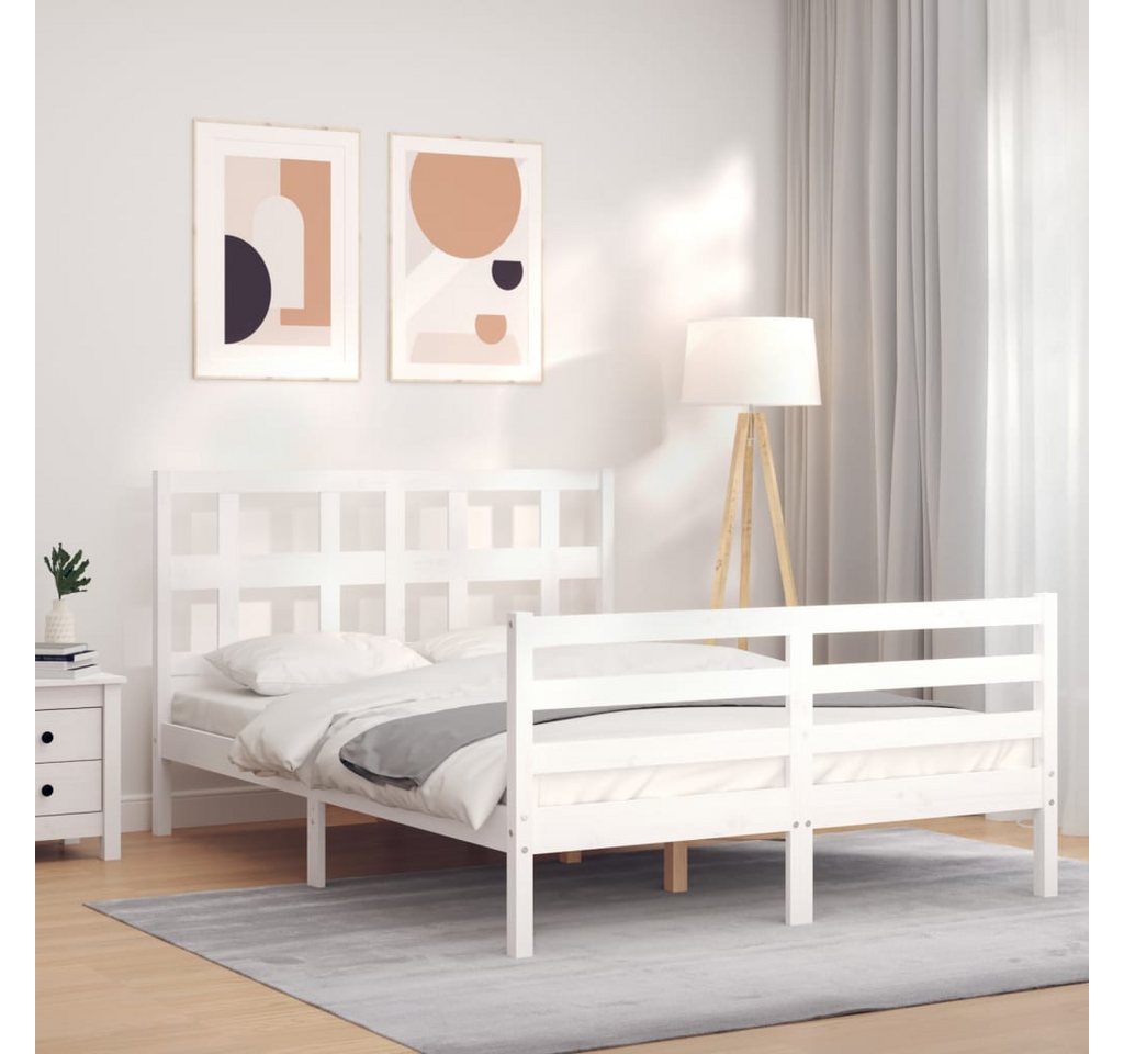 furnicato Bett Massivholzbett mit Kopfteil Weiß 140x200 cm von furnicato