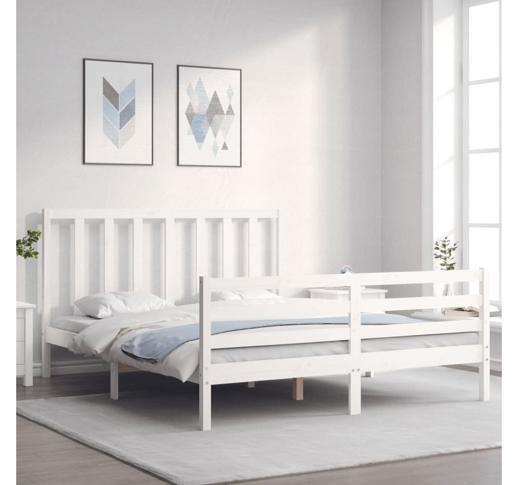furnicato Bett Massivholzbett mit Kopfteil Weiß 160x200 cm von furnicato
