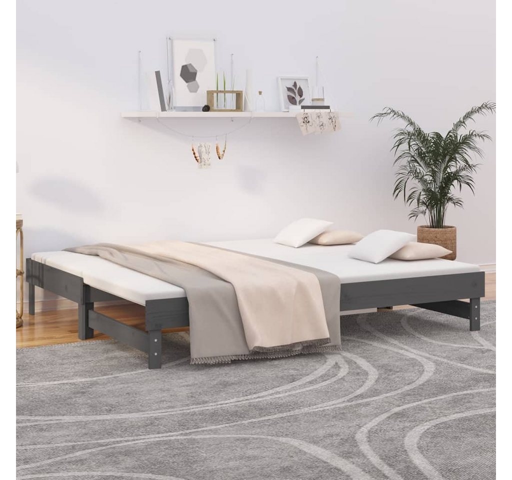 furnicato Bett Tagesbett Ausziehbar Grau 2x(100x200) cm Massivholz Kiefer von furnicato