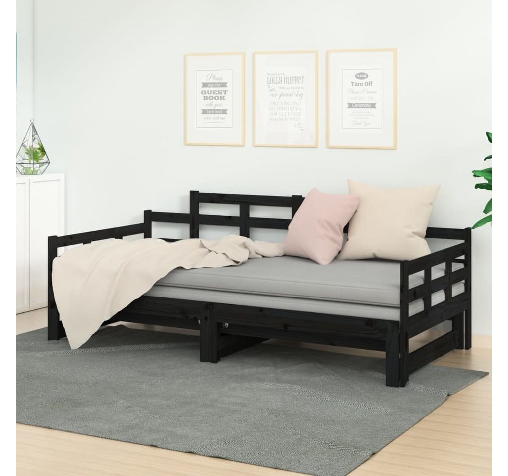 furnicato Bett Tagesbett Ausziehbar Schwarz Massivholz Kiefer 2x(90x200) cm von furnicato