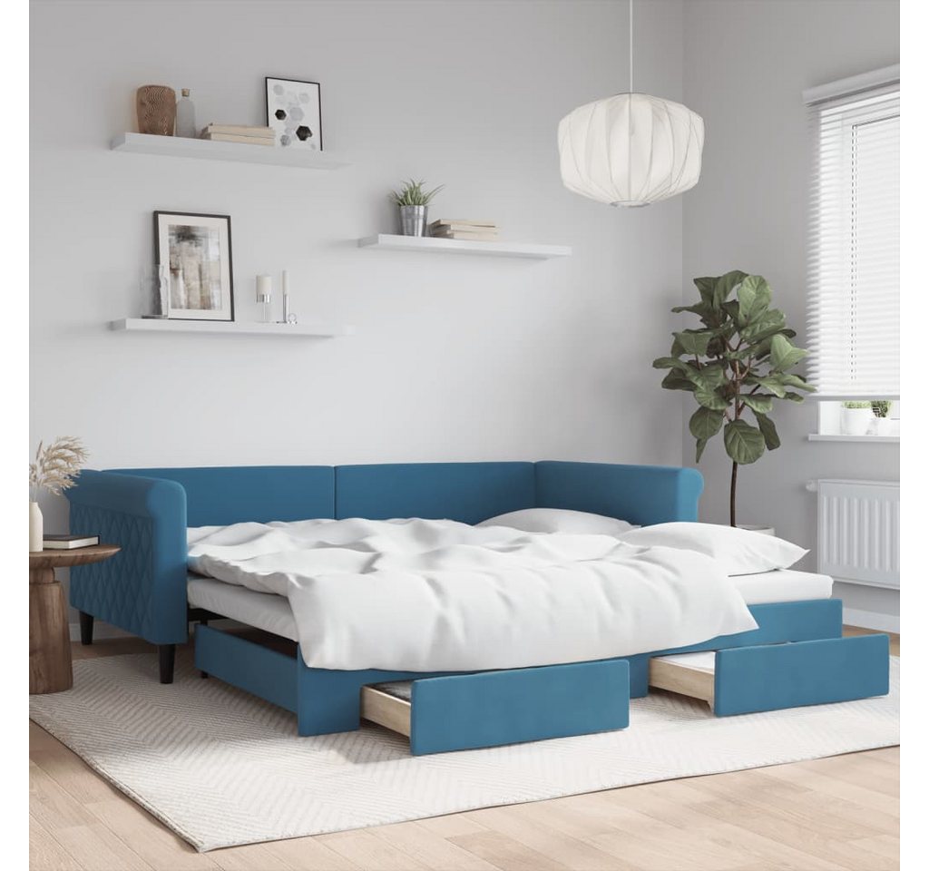 furnicato Bett Tagesbett Ausziehbar mit Schubladen Blau 100x200 cm Samt furnicato Bett Tagesbett Ausziehbar mit Schubladen Blau 100x200 cm Samt von furnicato