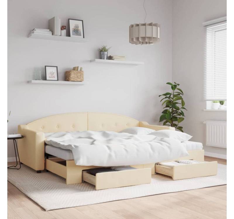 furnicato Bett Tagesbett Ausziehbar mit Schubladen Creme 80x200 cm Stoff furnicato Bett Tagesbett Ausziehbar mit Schubladen Creme 80x200 cm Stoff von furnicato