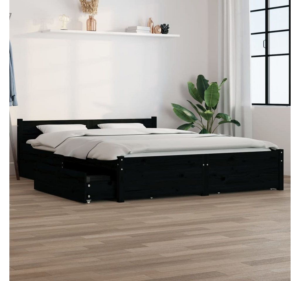 furnicato Bett mit Schubladen Schwarz 135x190 cm von furnicato