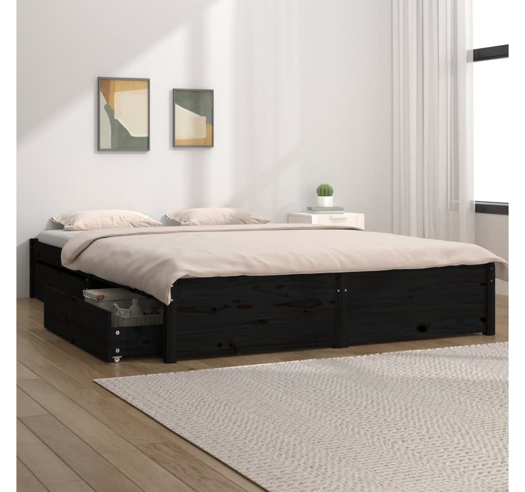 furnicato Bett mit Schubladen Schwarz 140x200 cm von furnicato