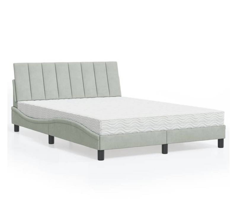 furnicato Bettgestell Bett mit Matratze "Hanko" Hellgrau 140x200 cm Samt von furnicato